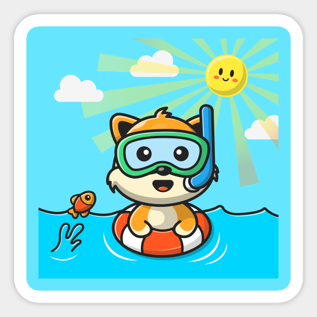 Cute Cat Snorkeling With Swimming Tires Sticker by Catalyst Labs